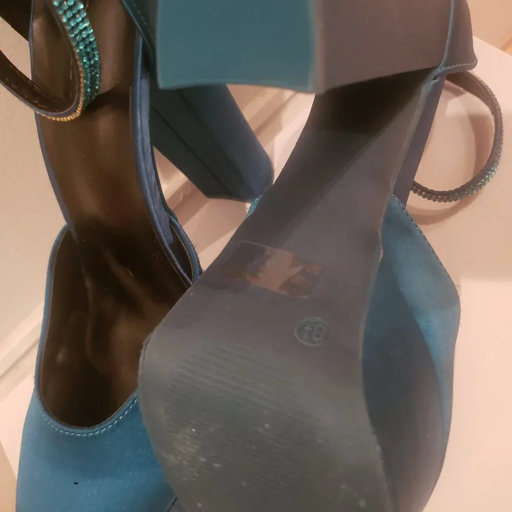 3/$24 Teal Satin Platform Block Heels - Picture 5 of 6